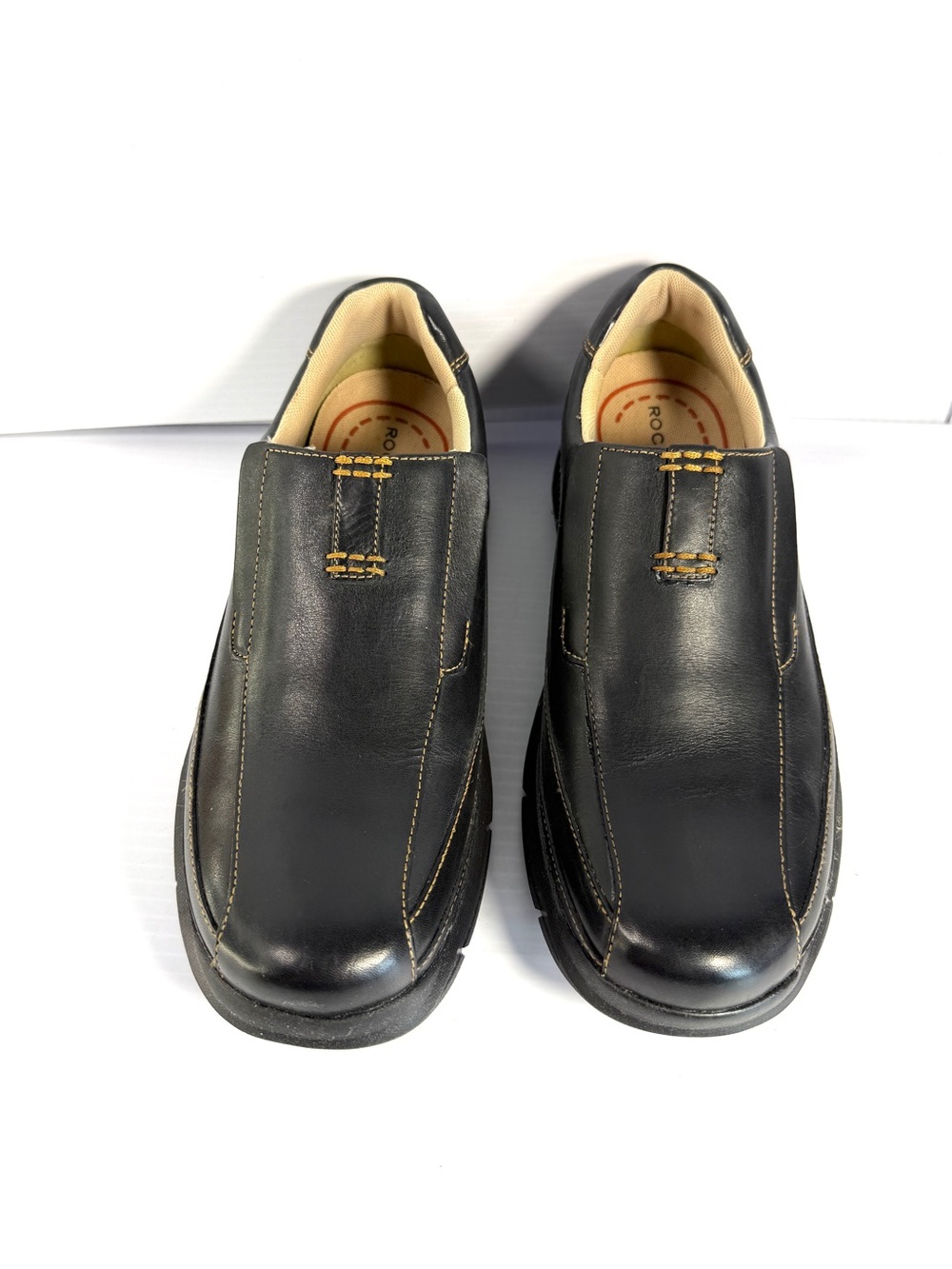 Rockport Black Leather Slip-On Loafers with Contrasting Stitch